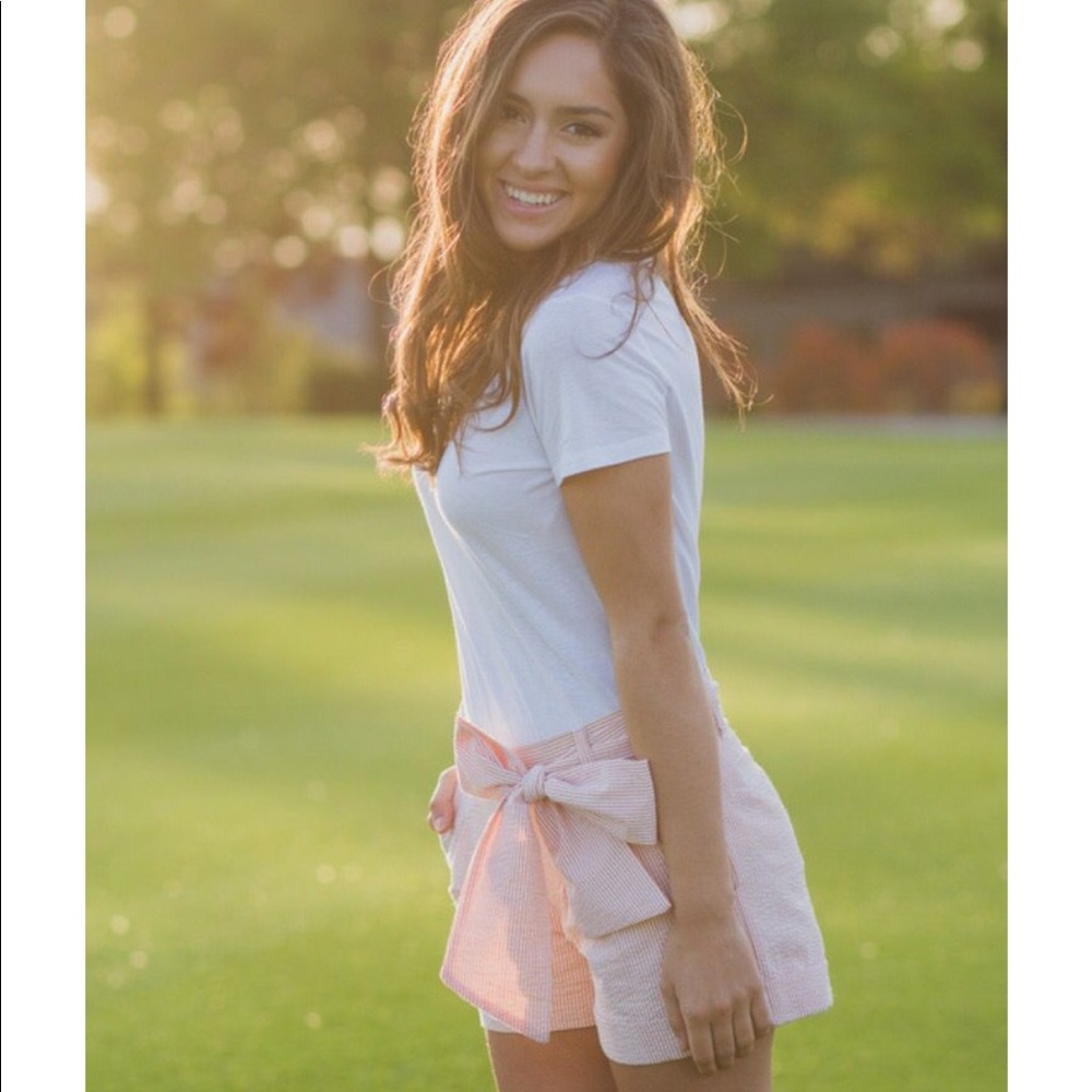 [Lauren James] Pink Seersucker Bow Shorts